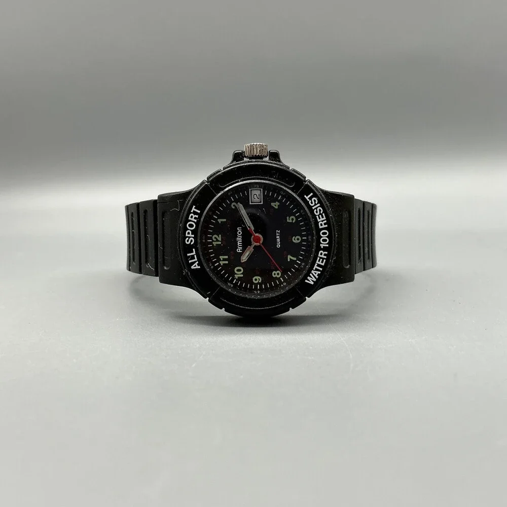 Vtg Armitron All Sport Mens Watch 28mm Black Dial Rubber Date New Battery